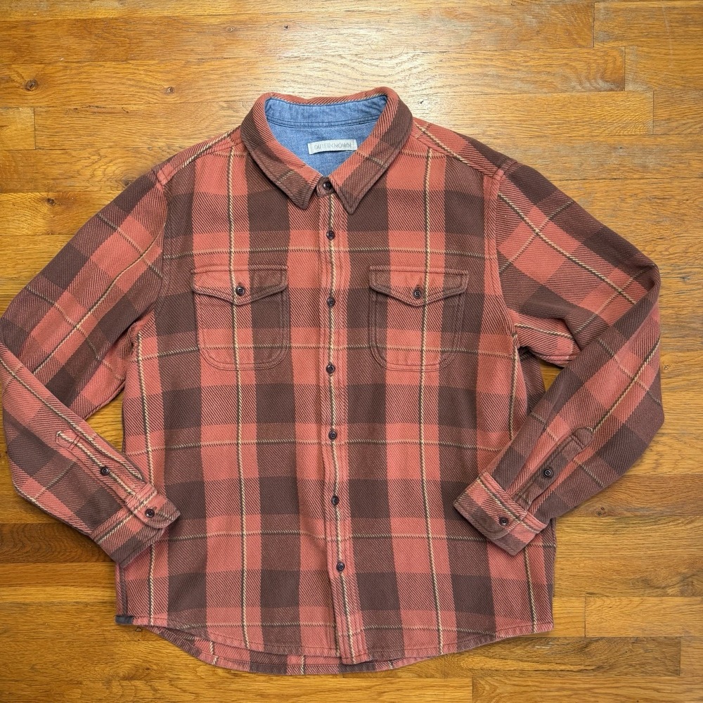 The Outerknown Men's Plaid Organic Cotton Blanket Shirt Red Outerwear XL